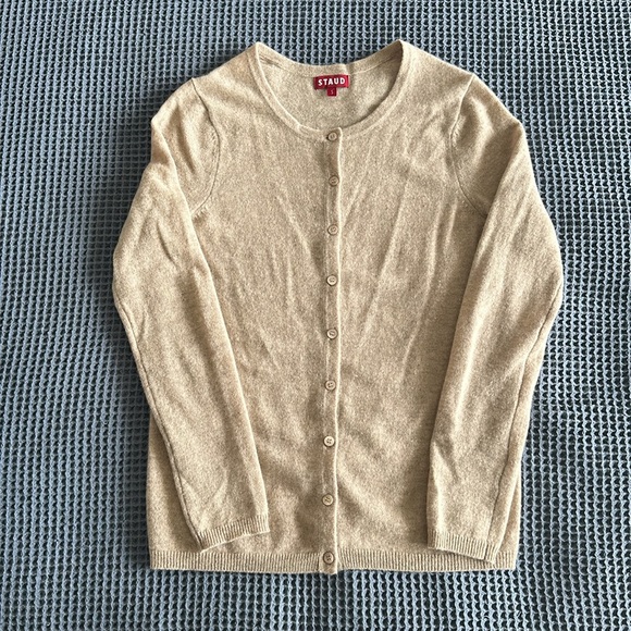 STAUD Adan Cashmere Cardigan Beige - size Small - Picture 6 of 7